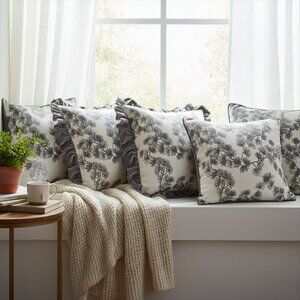 SOGA 6PC 45cm Gray Floral Pillowcase Set – Ruffle Trim & Dark Gray Decorative